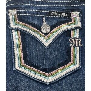 MISS ME Girls Size 14 Cuffed Capri Jeans Bling Sequin Flap Pocket Thick Stitch